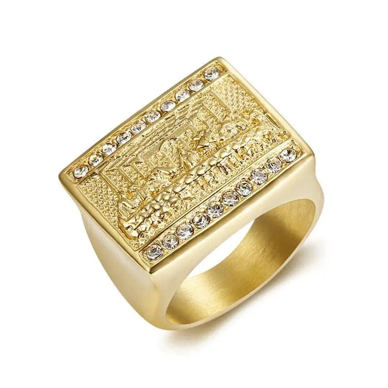 Bague Carré Homme Or Strass