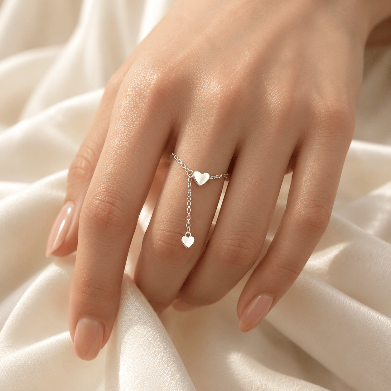 Bague Chaine Argent Coeur