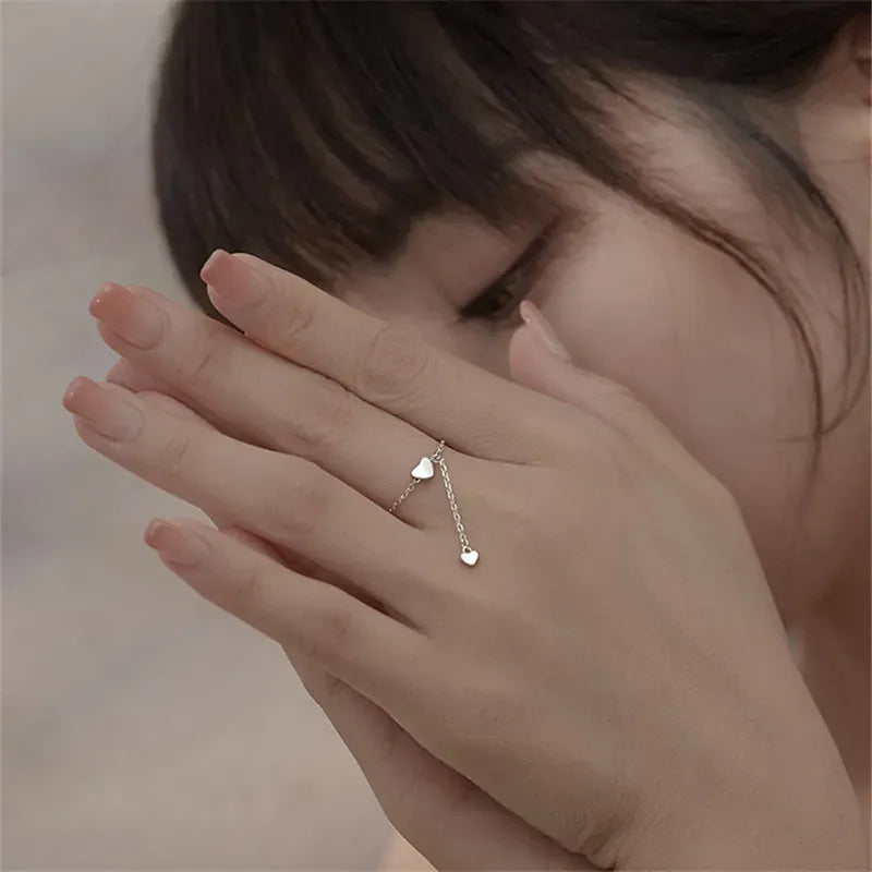 Bague Chaine Argent Coeur