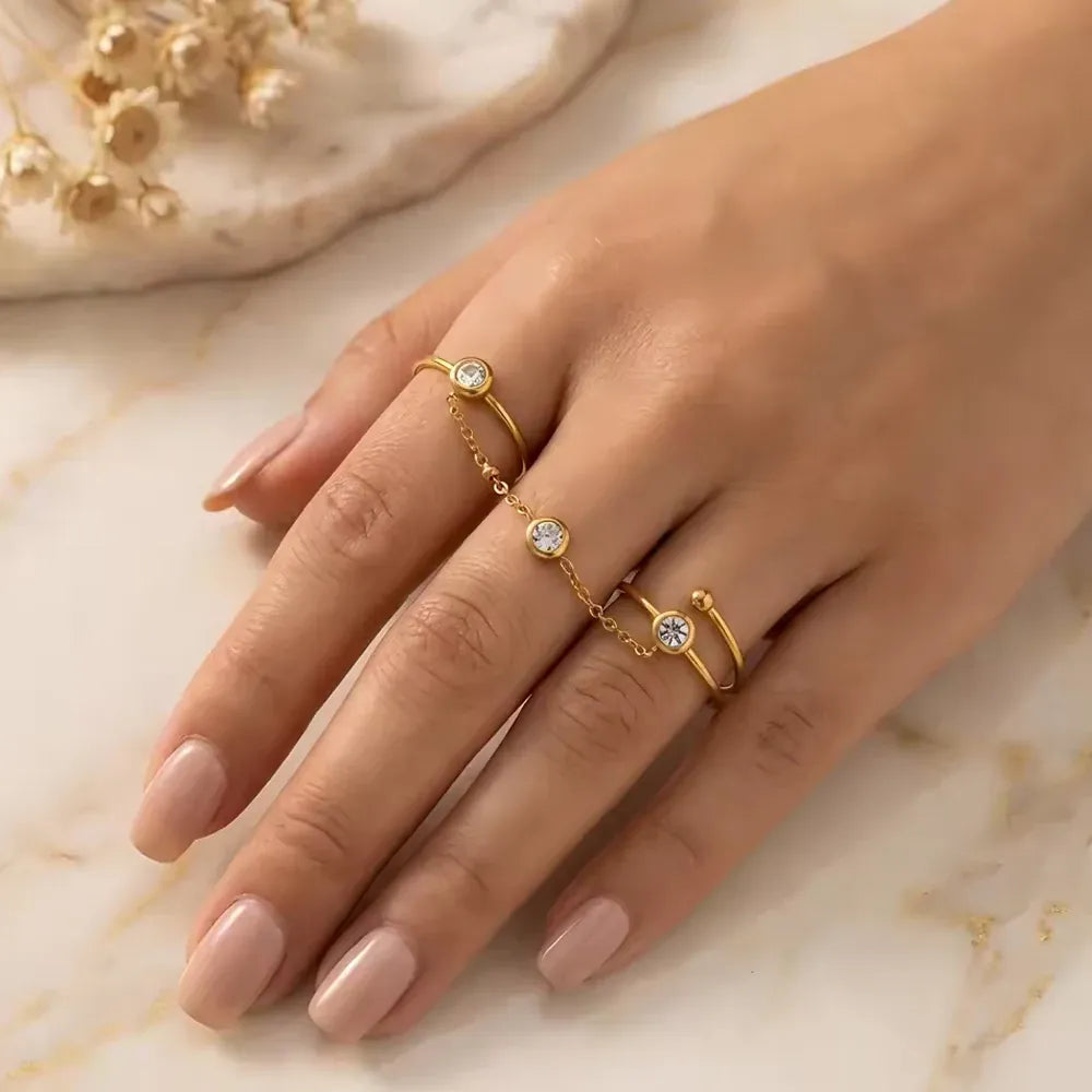 Bague Chaine Or Strass