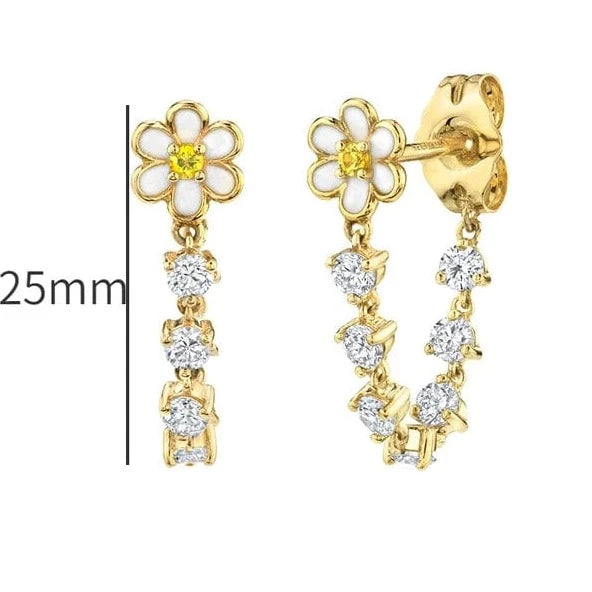 Boucle d'Oreille Fleur Blanche Pendante