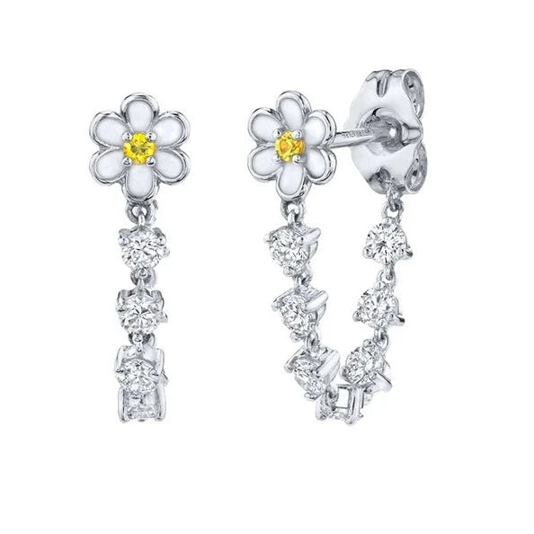 Boucle d'Oreille Fleur Blanche Pendante