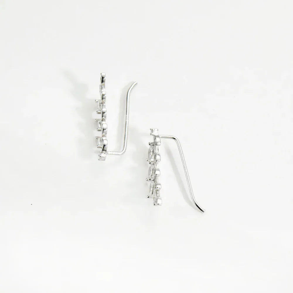 Boucle d&#39;Oreille Grimpante Feuille Argent