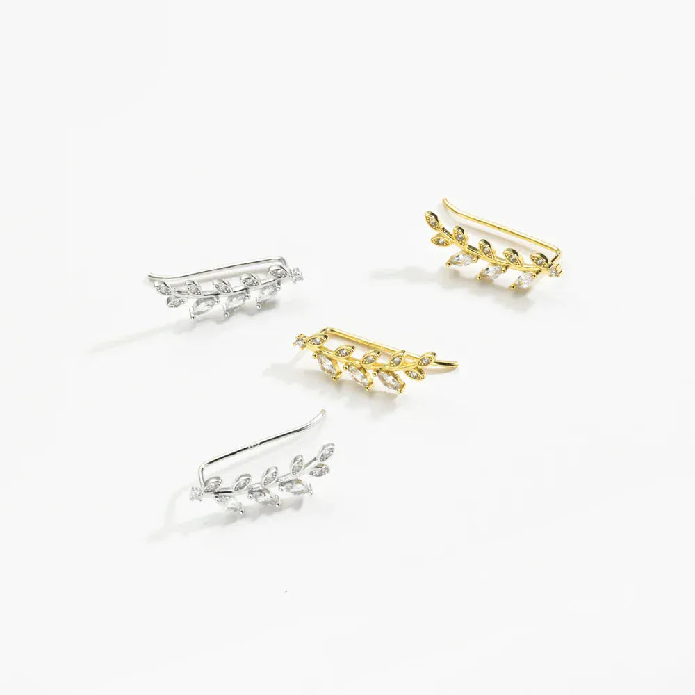 Boucle d&#39;Oreille Grimpante Feuille Argent