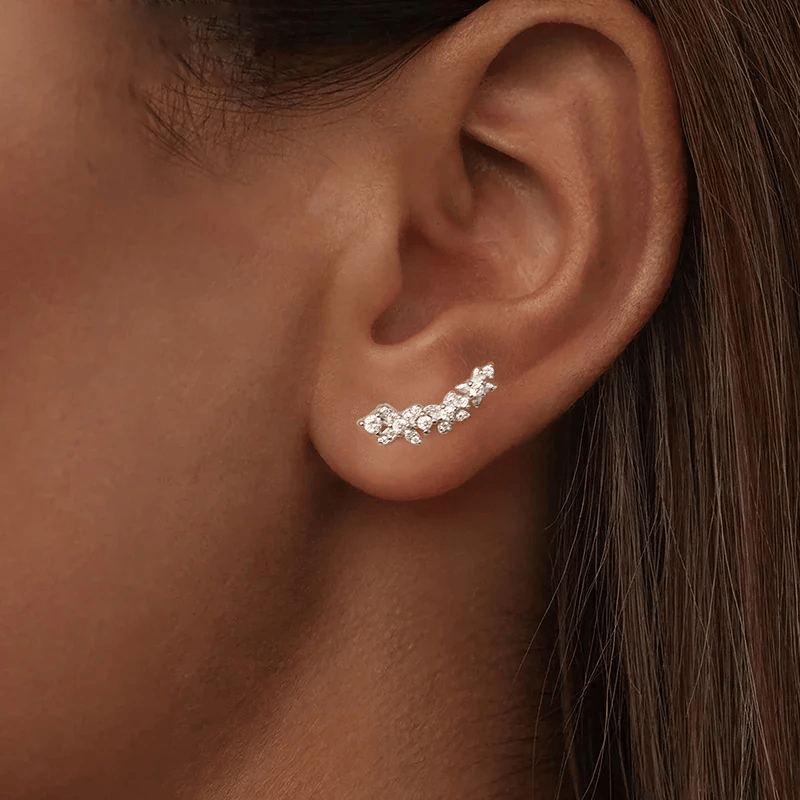 Boucle d&#39;Oreille Grimpante Fleur Argent