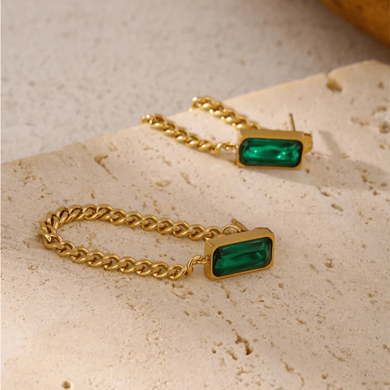 Boucle d&#39;Oreille Pendante emeraude