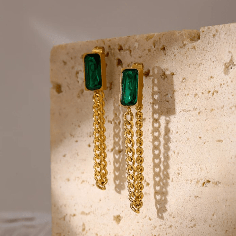 Boucle d&#39;Oreille Pendante emeraude