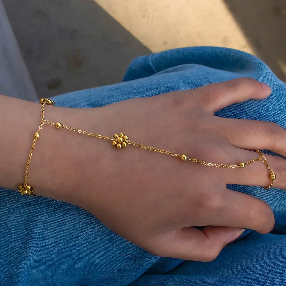 Bracelet Bague Chaine Main Fleurs