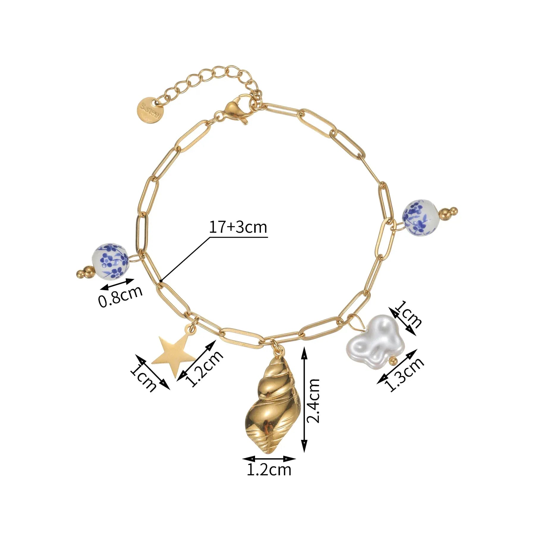 Bracelet charms Or Bleu