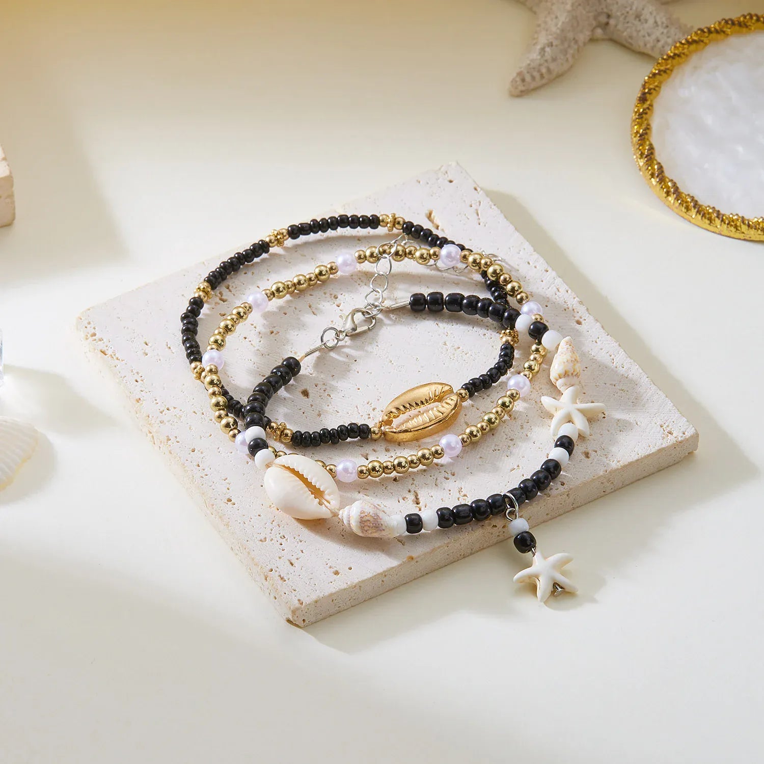 Bracelet Cheville Perle Noires