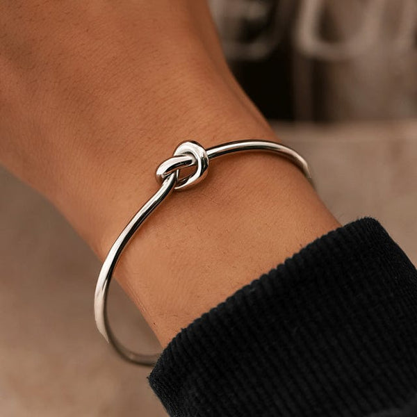Bracelet Jonc Doré En Acier Inoxydable Avec Nœud & Symbole Infini - Pour Femme - Neuf Sans Boîte