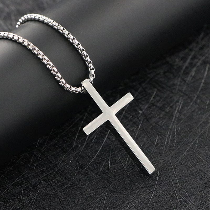 Collier Chaîne Croix En Acier Inoxydable Pour Homme - Maille Vénitienne 4mm, Croix Zircon Noir, Longueur 50cm - 6