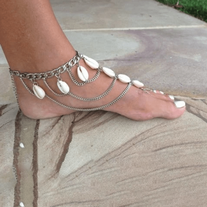 Chaine de cheville argent coquillage