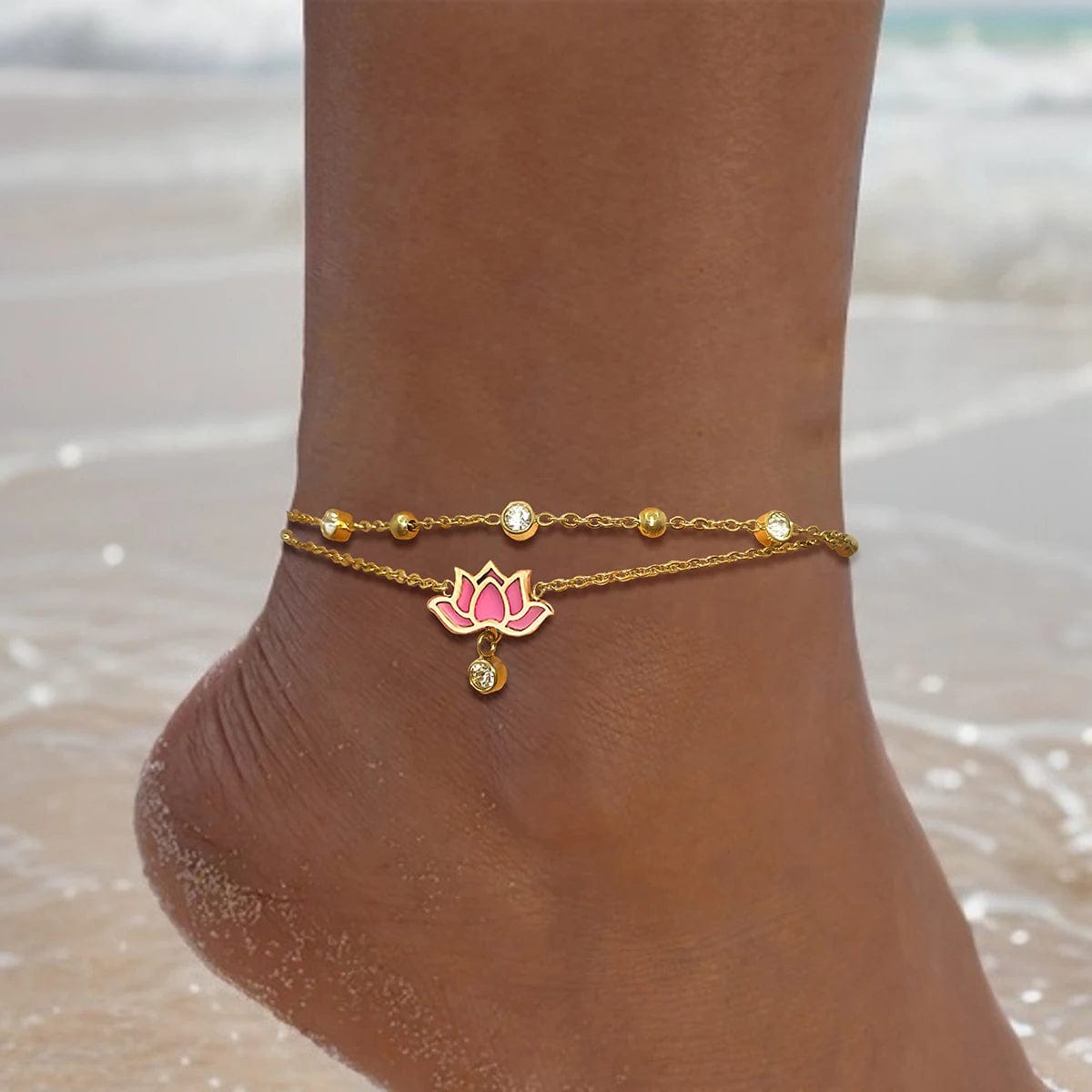 Chevillère Lotus – Bijou De Pied En Acier Inoxydable Avec Turquoise Multicolore