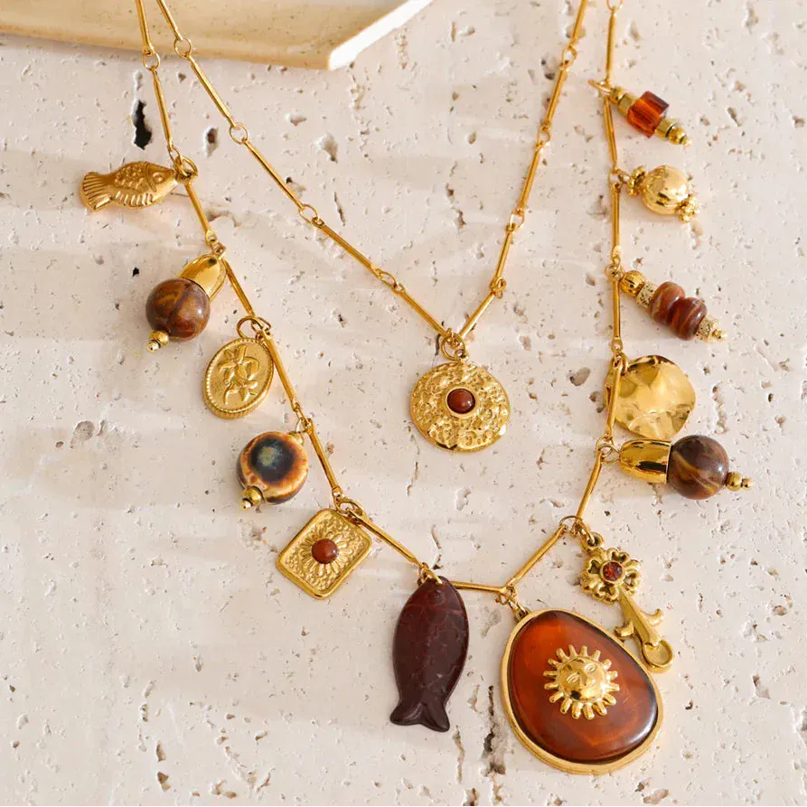 Collier avec Charms Marron