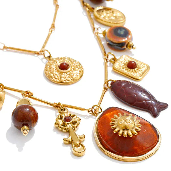 Collier avec Charms Marron