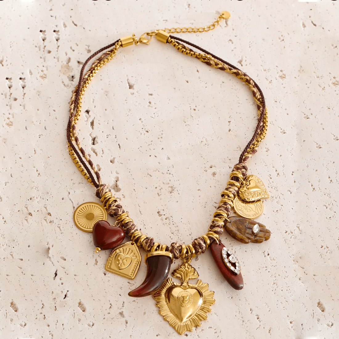 Collier Breloques Marron