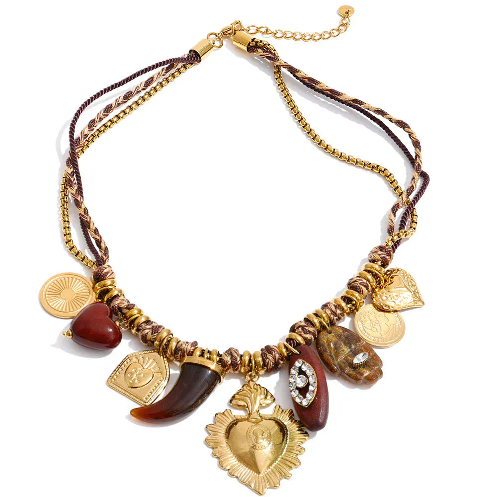 Collier Breloques Marron