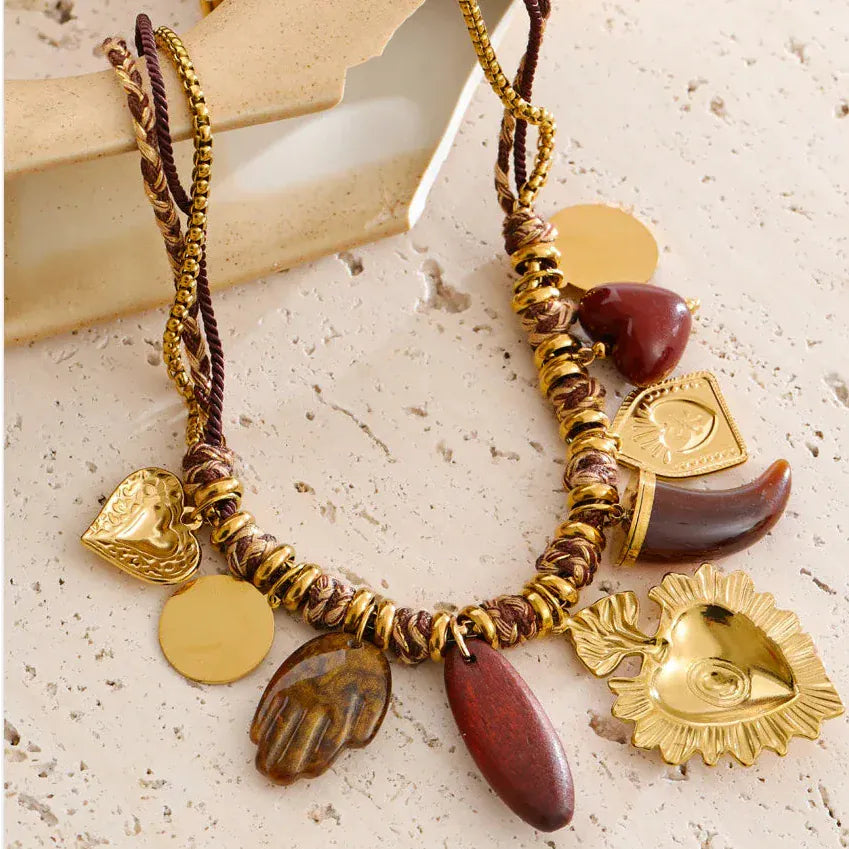 Collier Breloques Marron