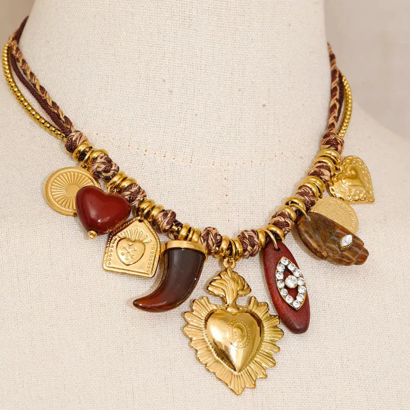 Collier Breloques Marron