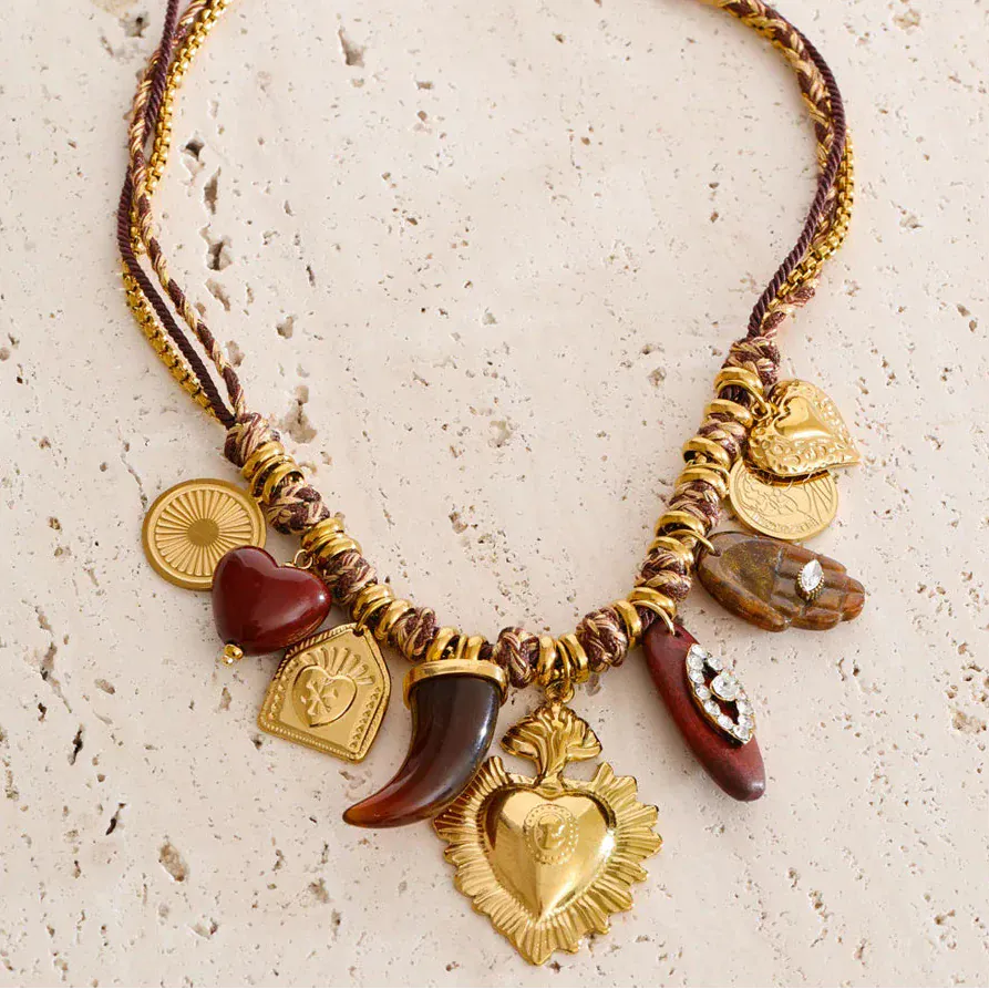Collier Breloques Marron