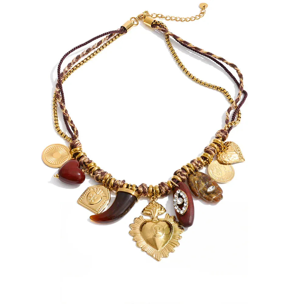 Collier Breloques Marron