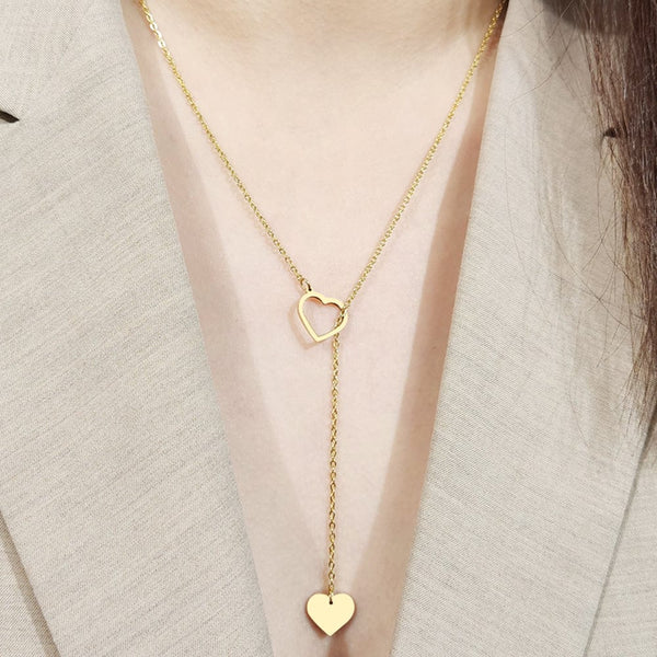 Collier Femme Chaîne Courte Cœur En Acier Inoxydable Doré - Longueur 50 Cm