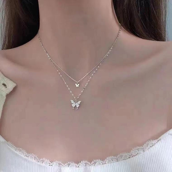 Collier Pendentif Papillon – Émail Cloisonné – Couleur Or – Bijou Fantaisie