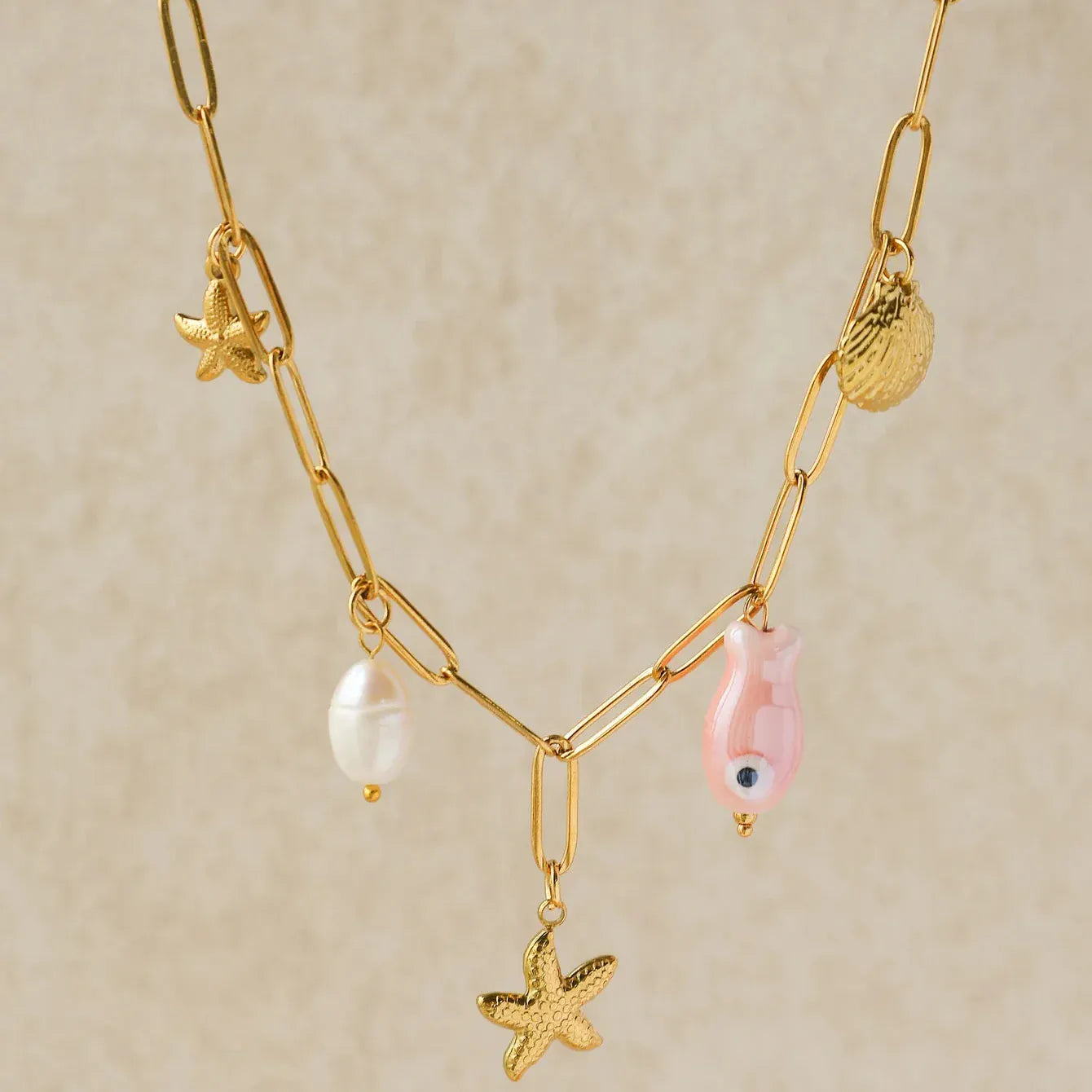 Collier Charms Rose Or