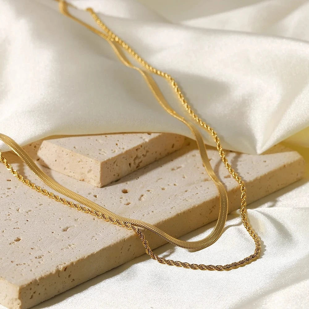 Collier Double Chaine Dore