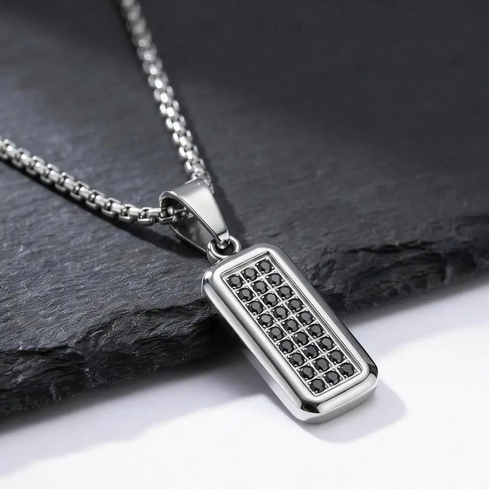 Collier Homme Pendentif Strass Noir