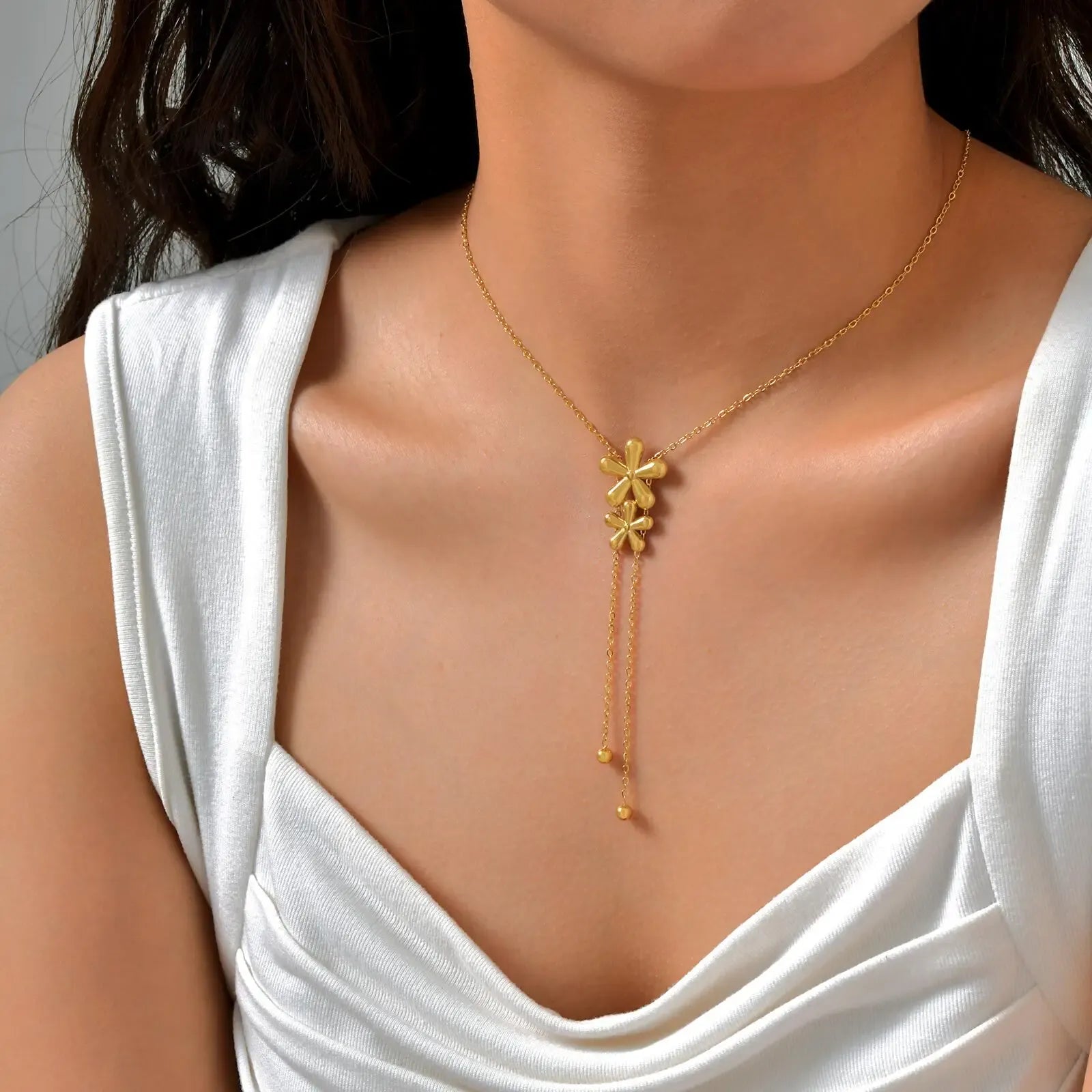 Collier Sautoir Fleur Or