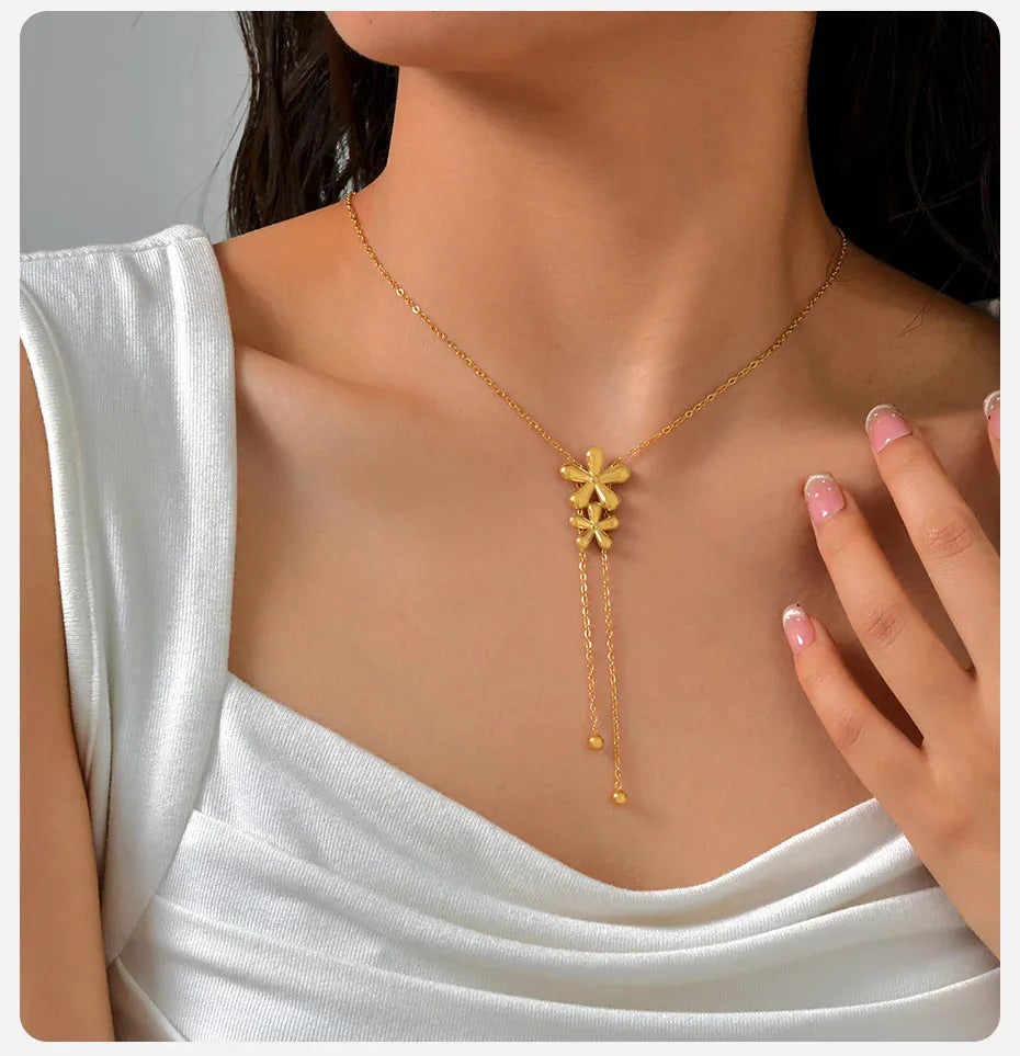 Collier Sautoir Fleur Or