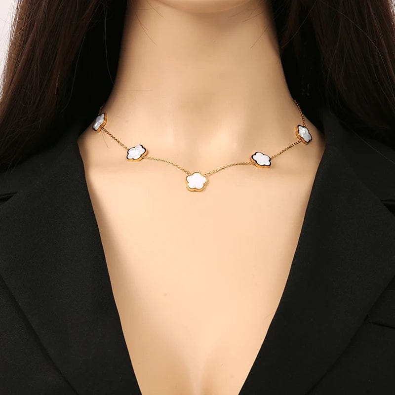 Collier - Trèfle - Couleur Or - Zwart - Vert - Double Face - Acier Inoxydable - Trendy Collier - Trèfle - Couleur Or - Zwart - Vert - Double Face - Acier Inoxydable - Trendy