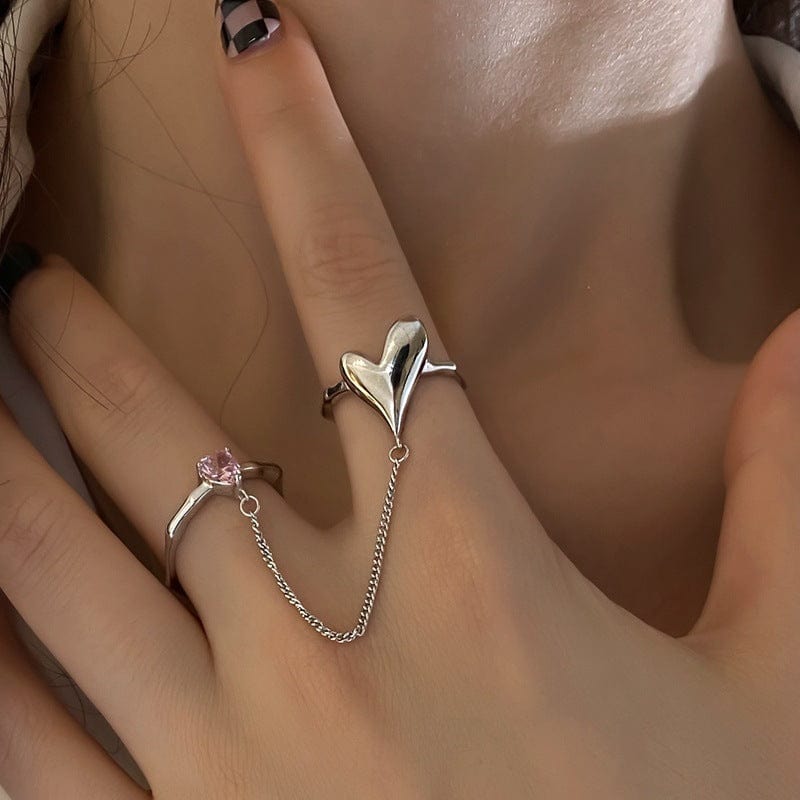 Double Bague Chaine Coeur