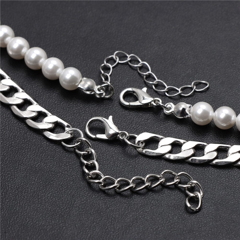 Double chaine perle homme