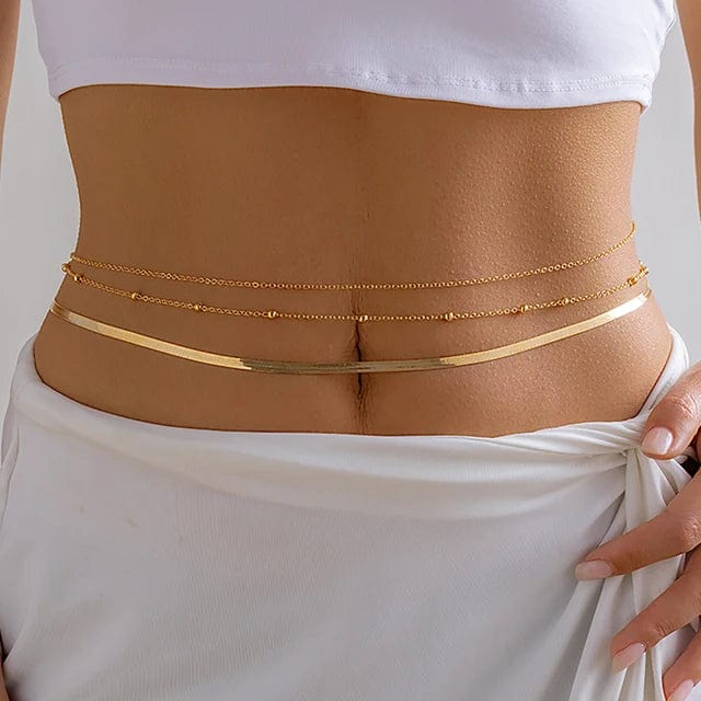 Chaîne De Taille Or Femme Multicouche Avec Strass - Longueur Réglable 110 Cm, Bijou Corps Sexy