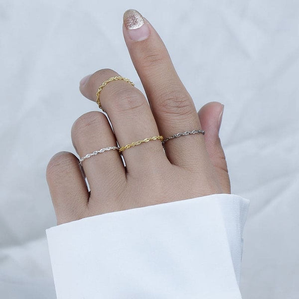 Bague chaine fine or argent - Main Image