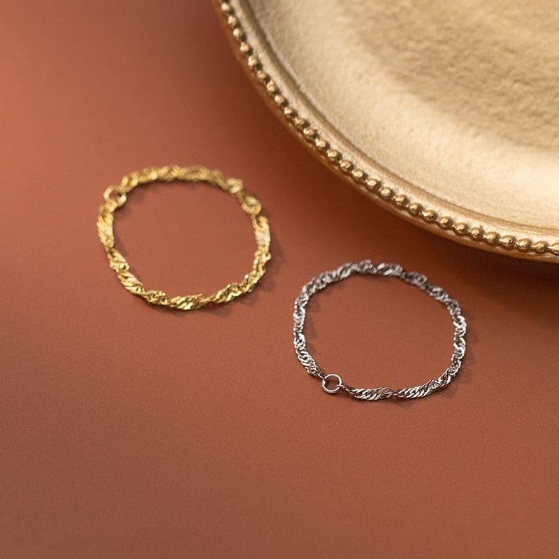 Bague chaine fine or argent