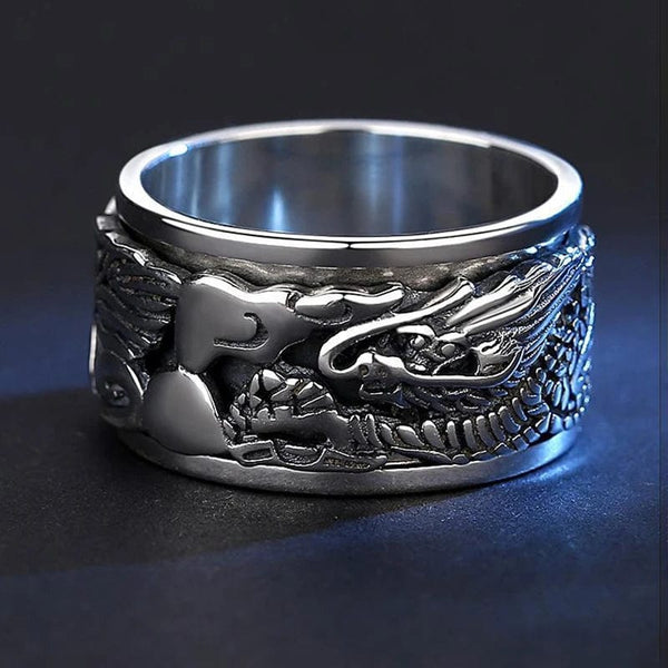 Bague Dragon Ouverte En Argent Sterling S925 Pour Homme - Largeur 16 Mm, Taille Réglable 7-13, Design Vintage