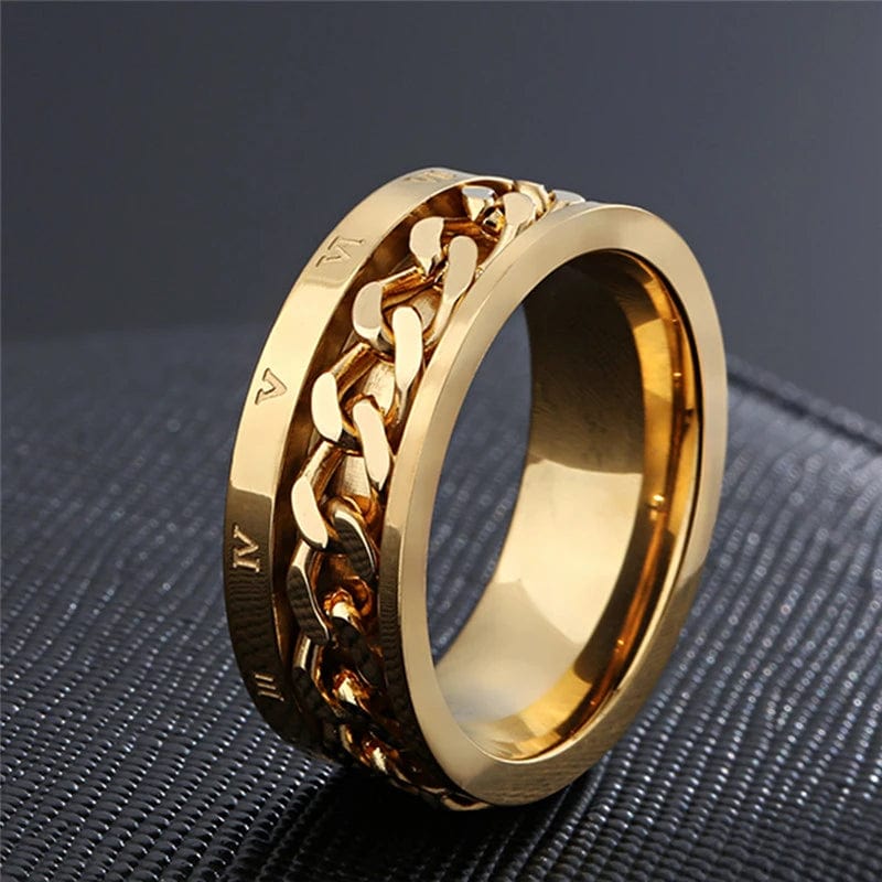 Bague Homme Acier Inoxydable Style Chaîne Cubaine – Maillons Gothiques – Coloris Argent, Or Ou Noir – Taille Réglable 54 à 66,5