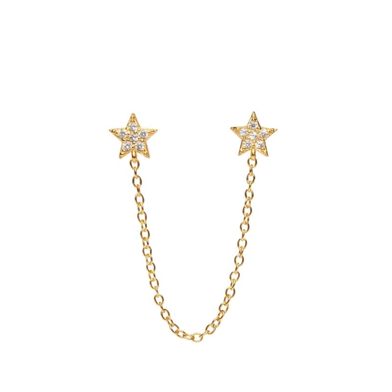 Boucle d&#39;oreille chaine 2 trous étoiles