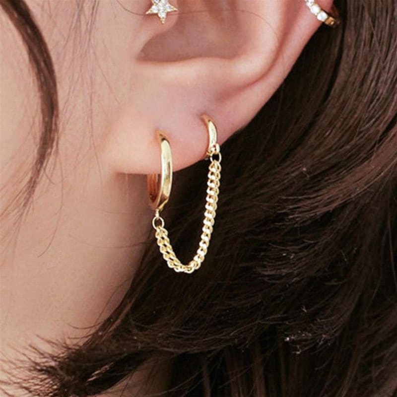 Boucle d&#39;oreille chaine 2 trous minimaliste
