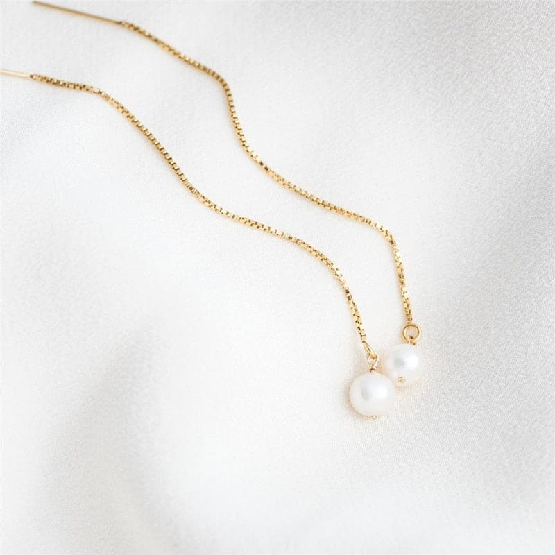 Boucle d&#39;oreille chaine en or avec perle