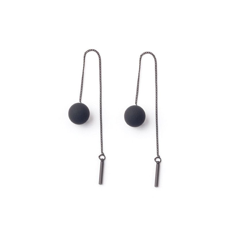 Boucle d&#39;oreille chaine pendante boule noire