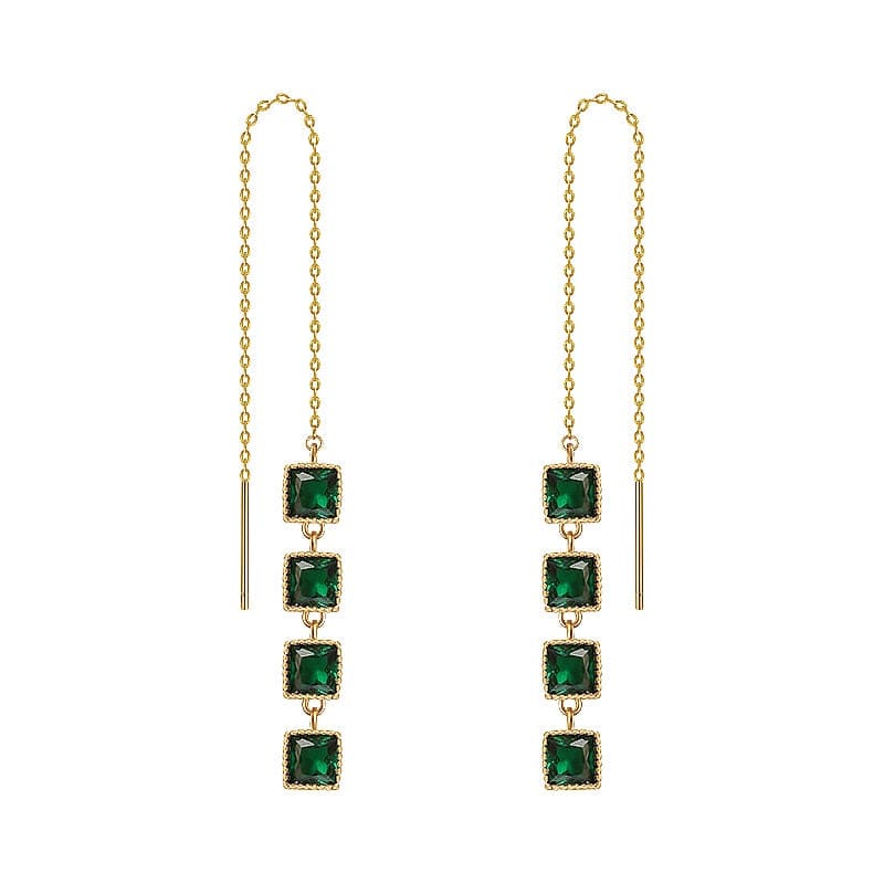 Boucles D'oreilles Pendantes Vertes Bohème Dorées - Clous Géométriques Déclaration