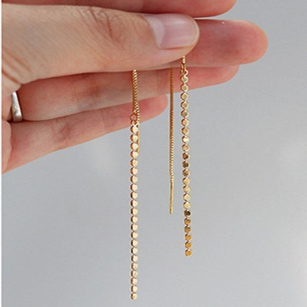 Boucles D'oreilles Chaîne Perles Médaille - Acier Or 18K Plaqué, Fait En France