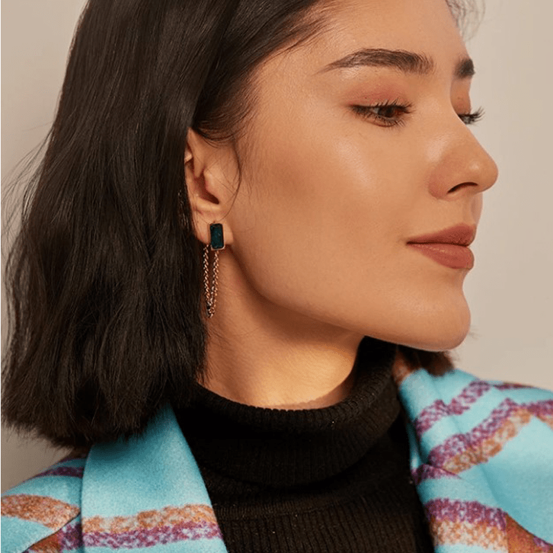 Boucle d&#39;Oreille Pendante emeraude