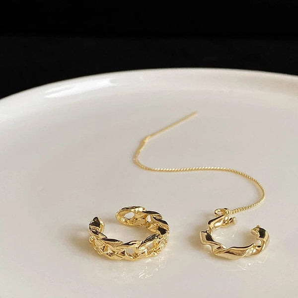Boucles D'oreilles Chaîne Traversante Plaqué Or 18 Carats - Bijoux Femme Bijouxia | Neuf Avec étiquettes