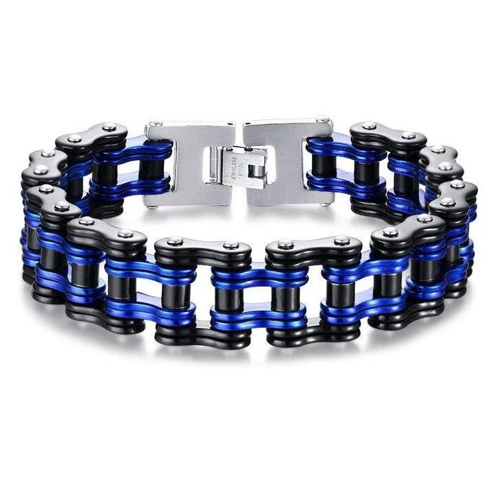 Bracelet Chaîne de Moto Bleu en Acier